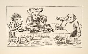 El Padre William después de comer el ganso, ilustración de Las aventuras de Alicia bajo tierra, publicado en 1886 de Charles Lutwidge Dodgson